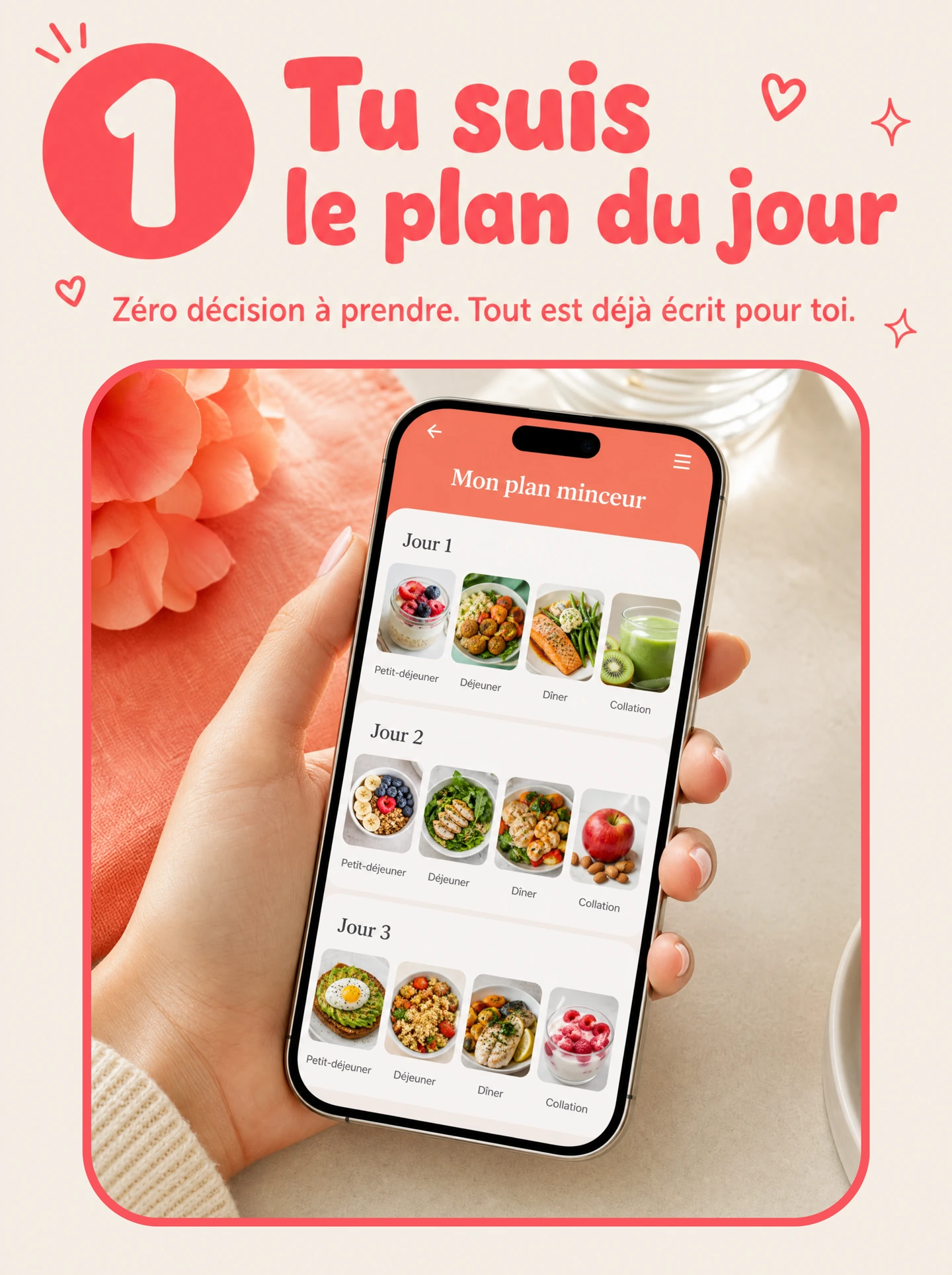 Étape 1 — Tu suis le plan du jour, zéro décision à prendre